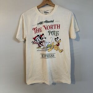 Disney‎ Christmas Shirt Adult Medium Mickey Minnie Pluto North Pole Express